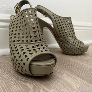 Vintage Miu Miu Cage Pleather Light Grey Stiletto Sz 38. Damaged heels. See pics